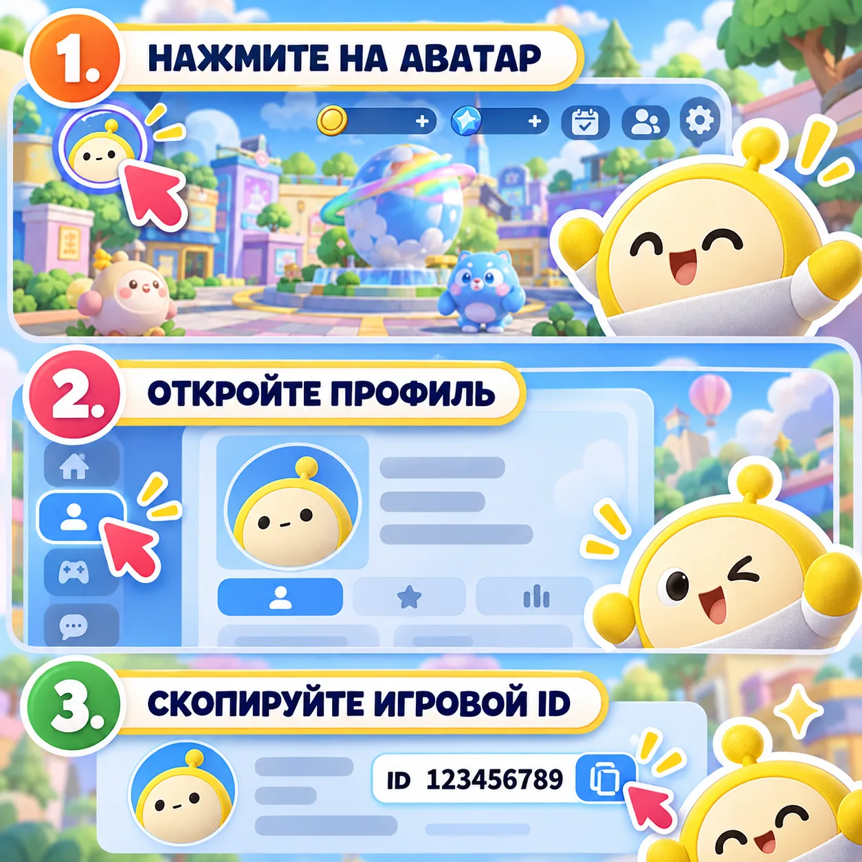 Где найти игровой ID в профиле Eggy Party
