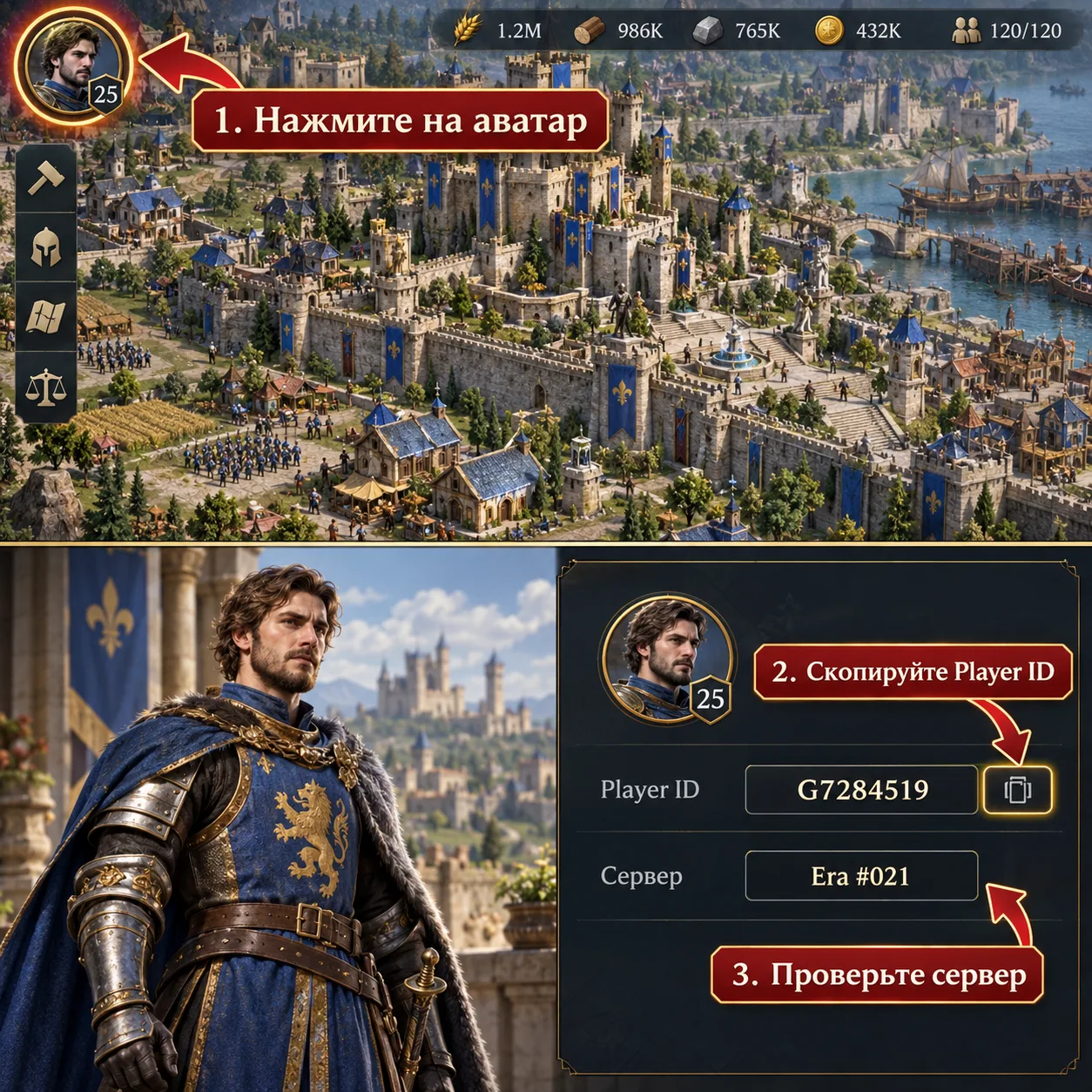 Где найти Player ID и сервер в профиле Age of Empires Mobile