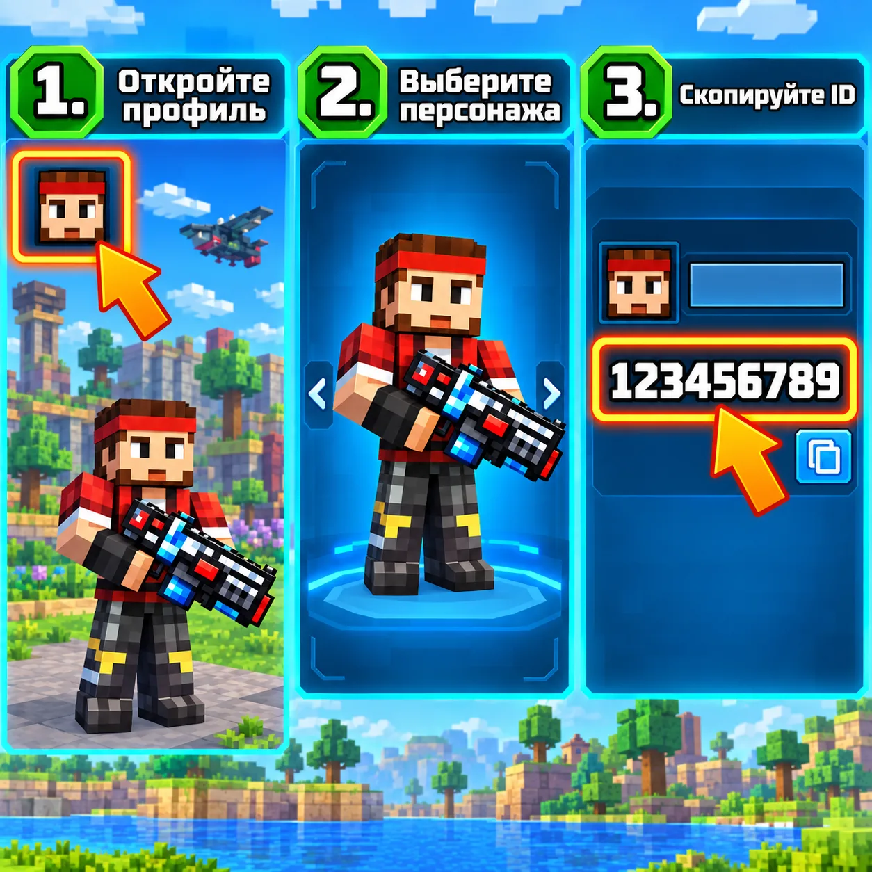 Где найти 9-значный игровой ID в профиле Pixel Gun 3D