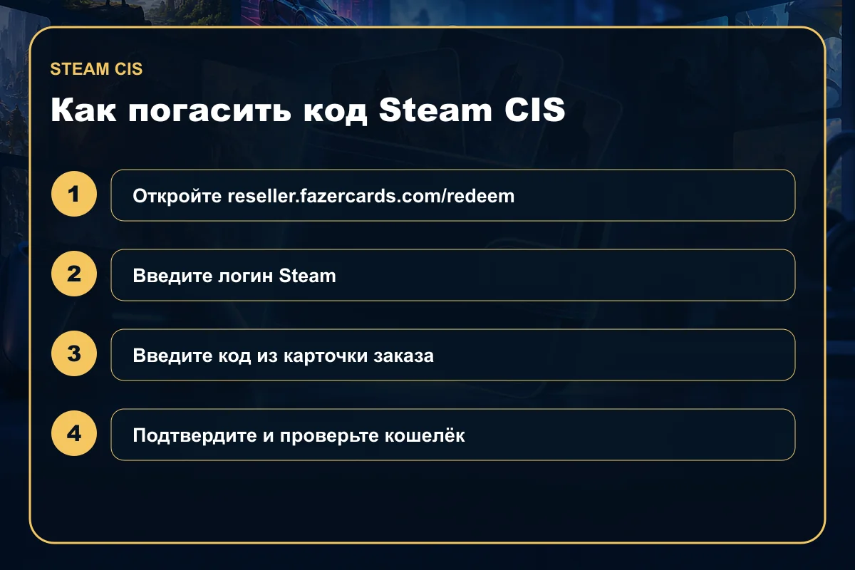 Подробная инструкция погашения кода Steam CIS