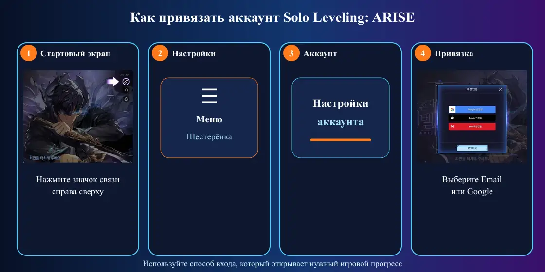 Как привязать Email или Google в Solo Leveling ARISE