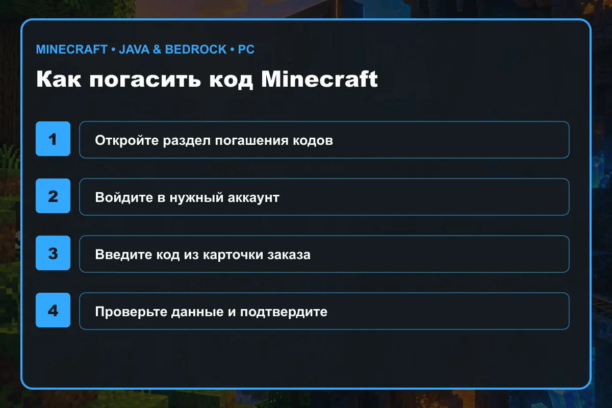 Инструкция по активации Minecraft Java и Bedrock