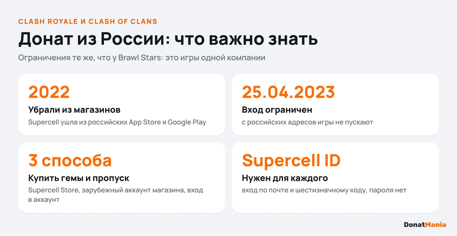 Донат в Clash Royale и Clash of Clans из России: убраны из магазинов в 2022, вход ограничен с 25.04.2023, 3 способа купить гемы, нужен Supercell ID