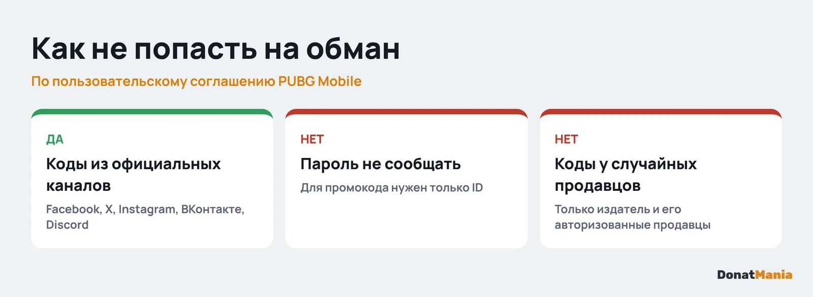 Безопасность промокодов PUBG Mobile: пароль не нужен, коды только из официальных каналов, валюту не продавать другим игрокам