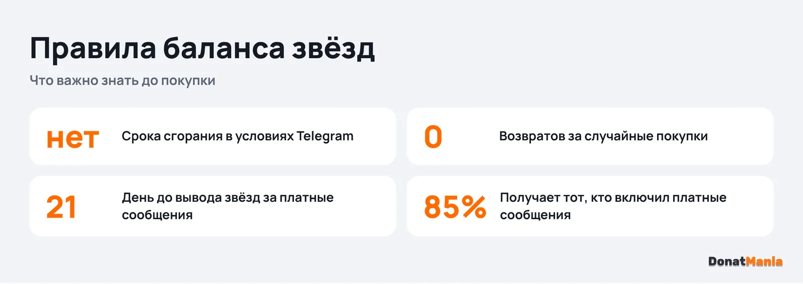 Правила Telegram Stars: не сгорают по сроку, теряются с аккаунтом, нельзя вывести с личного баланса, покупки не возвращают