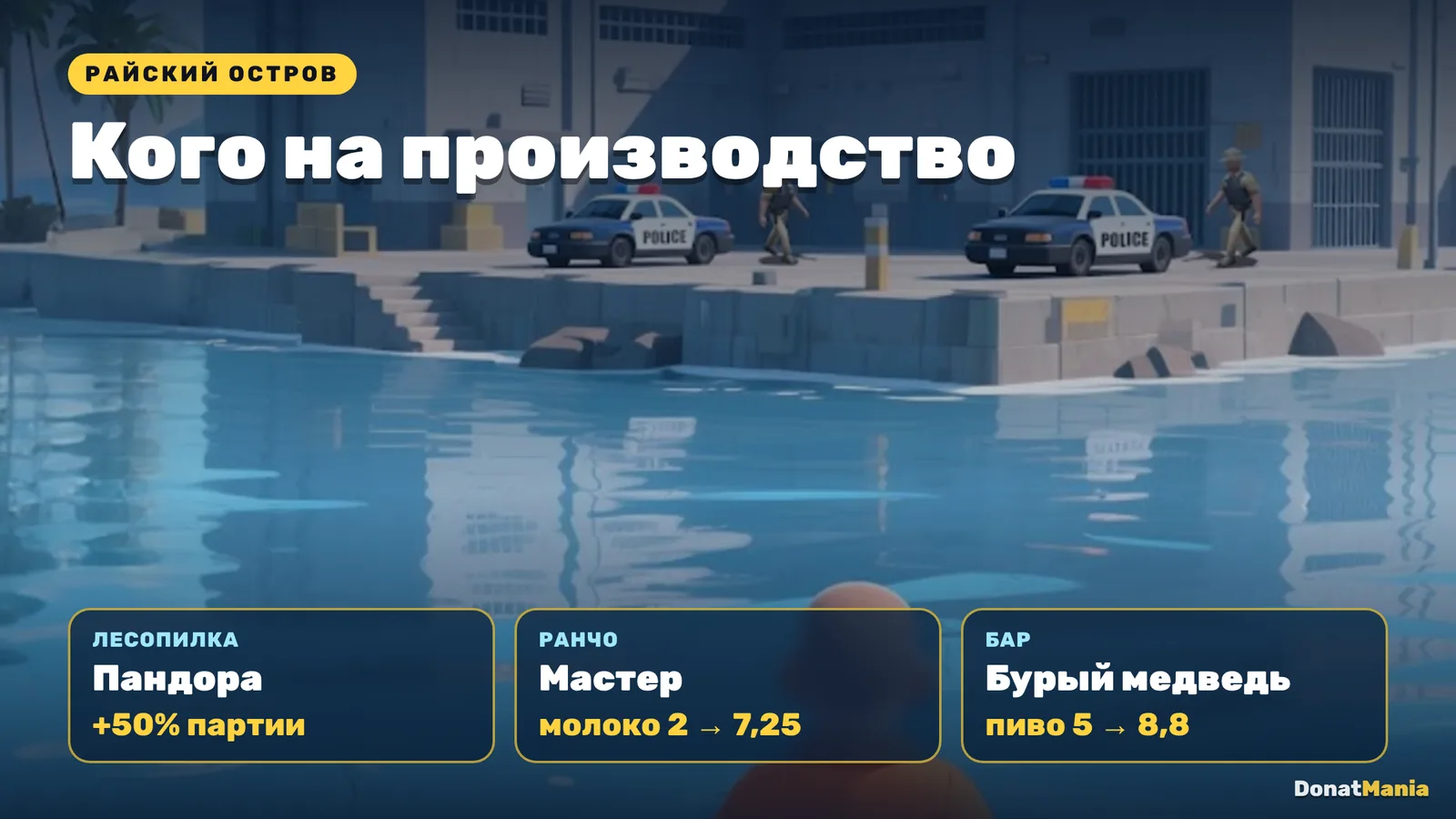 Райский остров: Пандора на лесопилку +50% партии, Мастер на ранчо молоко 2 → 7,25, Бурый медведь в бар пиво 5 → 8,8