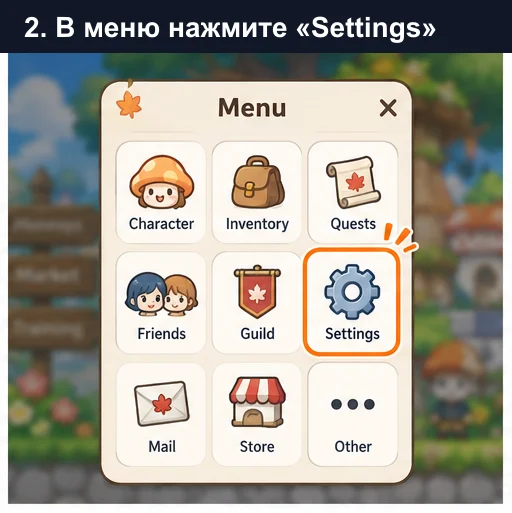Как привязать аккаунт MapleStory Idle RPG: нажать Settings