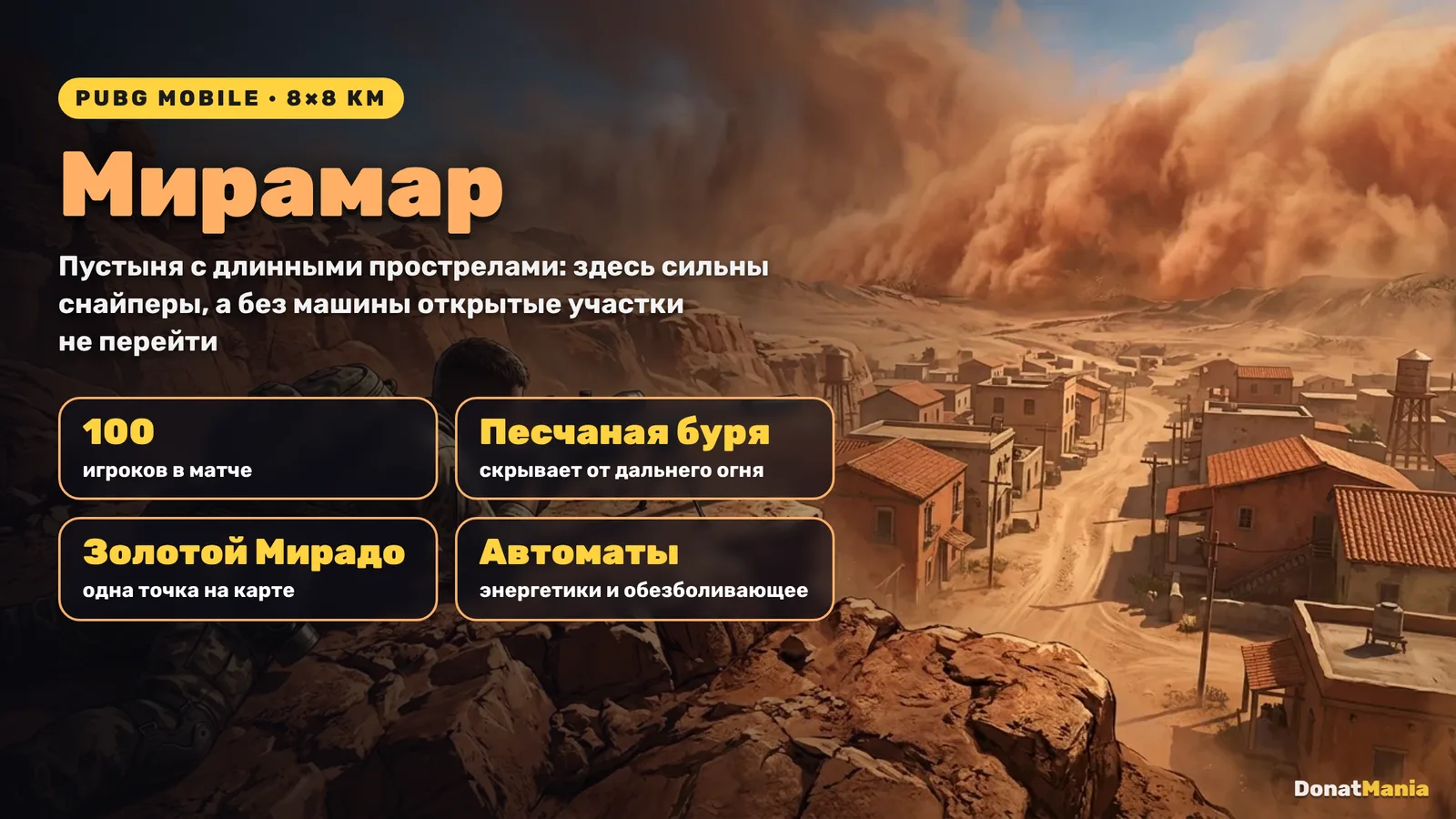 Мирамар в PUBG Mobile: 8×8 км, песчаные бури, золотой Мирадо, торговые автоматы с энергетиками