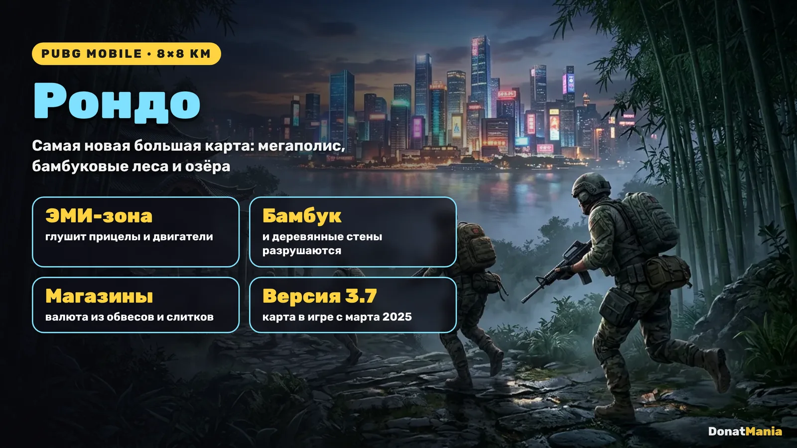 Рондо в PUBG Mobile: 8×8 км, ЭМИ-зона, разрушаемый бамбук и магазины с валютой из слитков