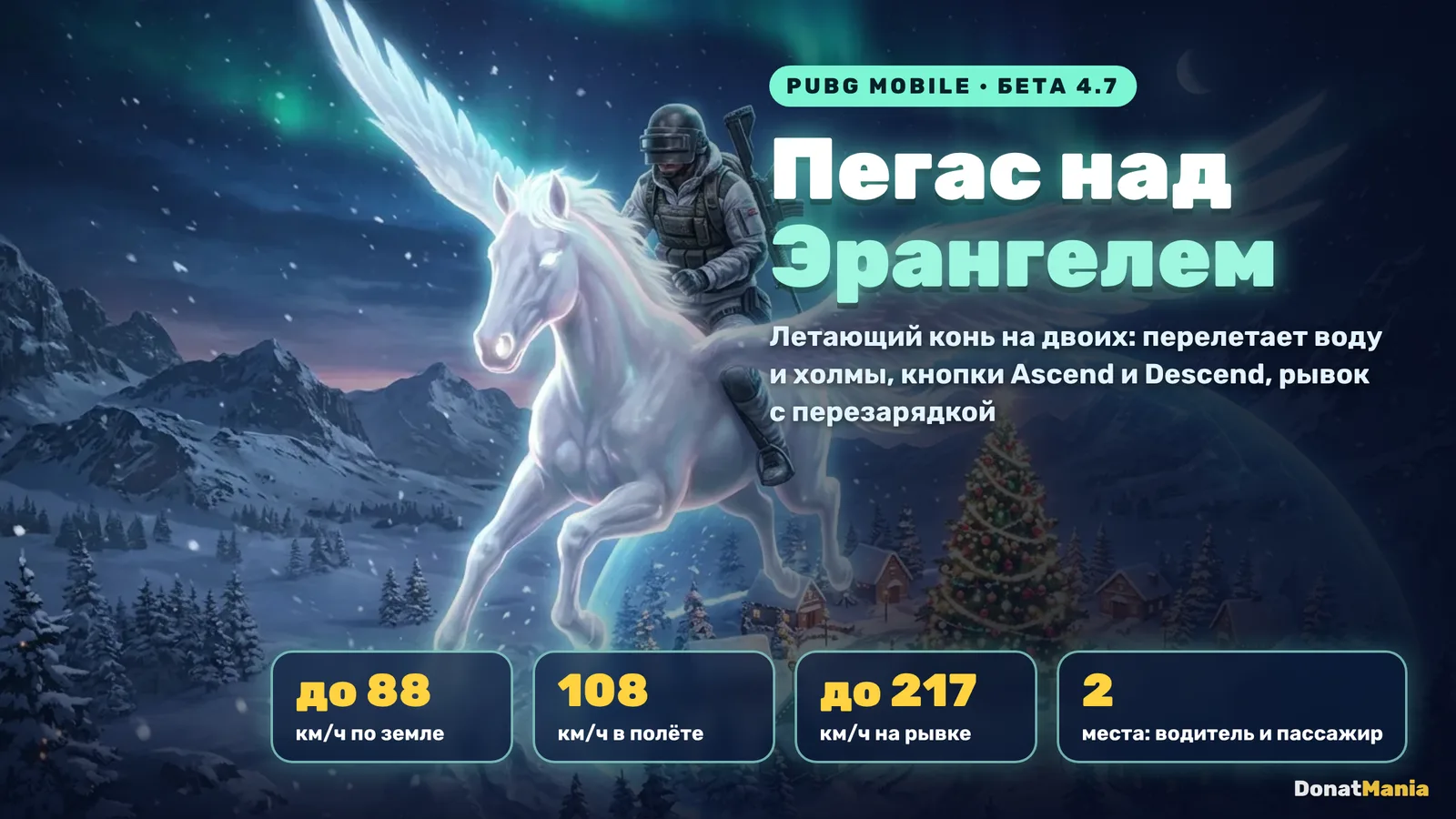 Пегас в бете PUBG Mobile 4.7: до 88 км/ч по земле, 108 в полёте, до 217 на рывке, два места