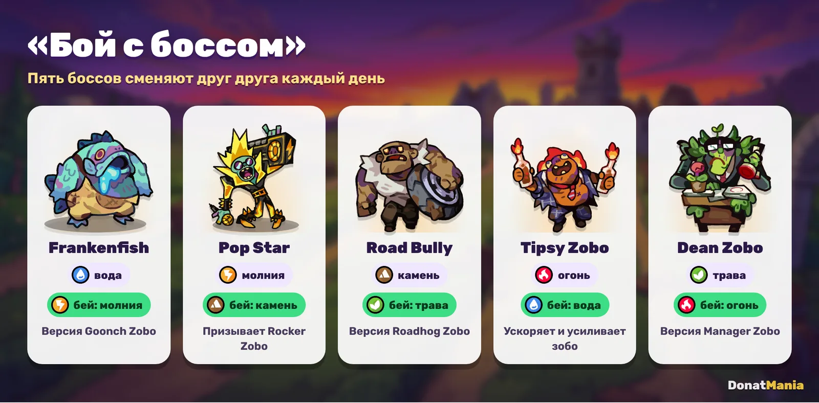 Пять боссов «Боя с боссом» в Clash of Critters и их стихии